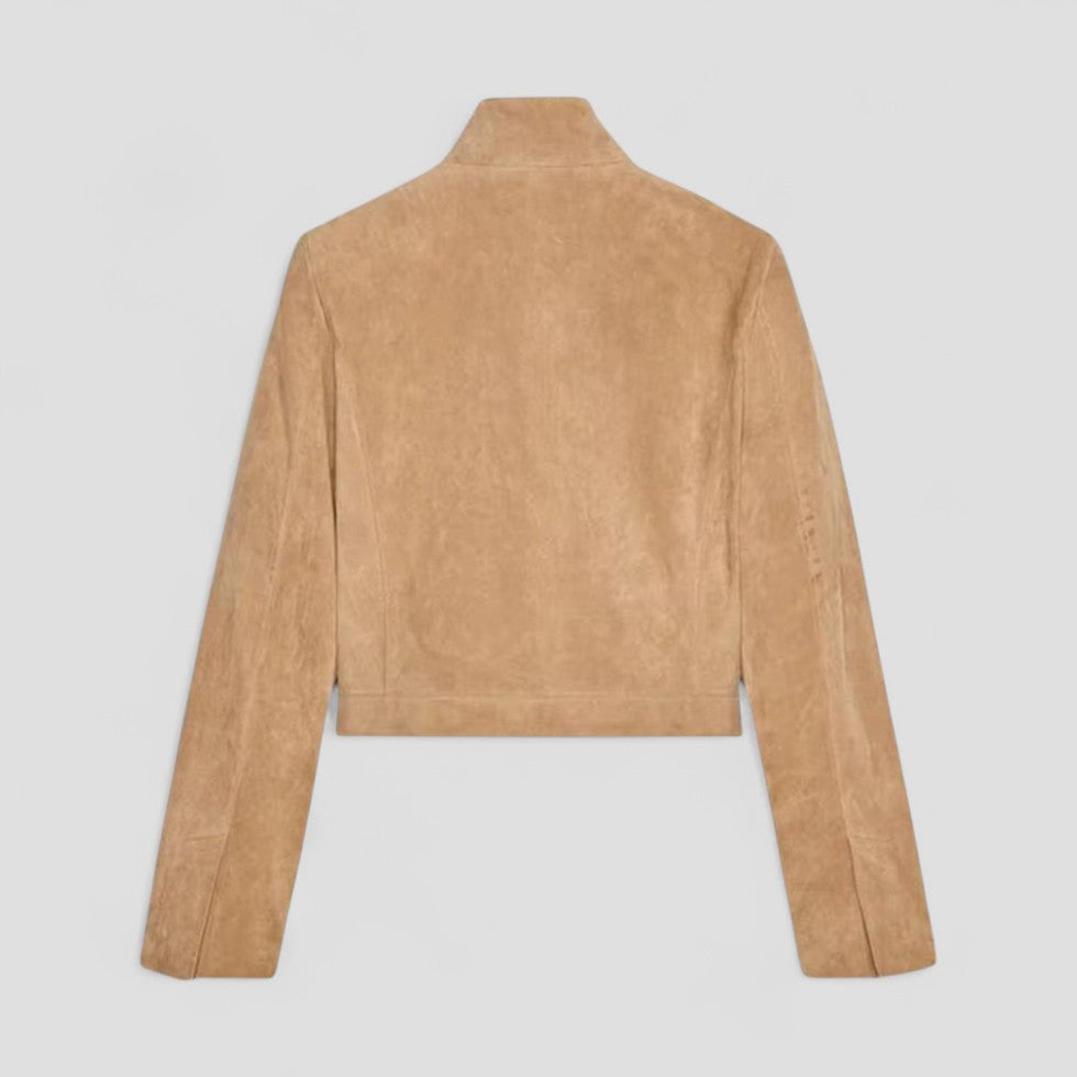 Chic Suede-Style Cropped Jacket with Zipper