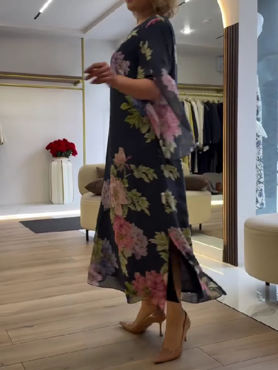 Elsie | Elegant Floral Print Plus Size Maxi Dress 3