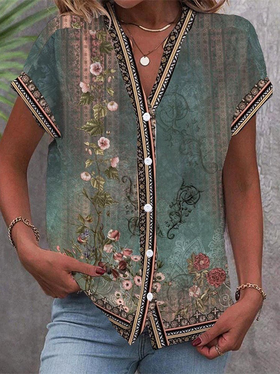 Emilia | Boho Floral V-Neck Blouse 0