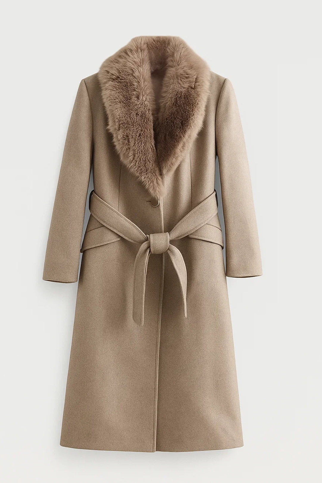 Women's Long Coat | Collar & Belted Waist 5