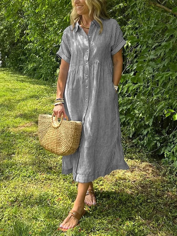 Midi Dress | Julianne Striped Button-Down Shirt Dress for Women