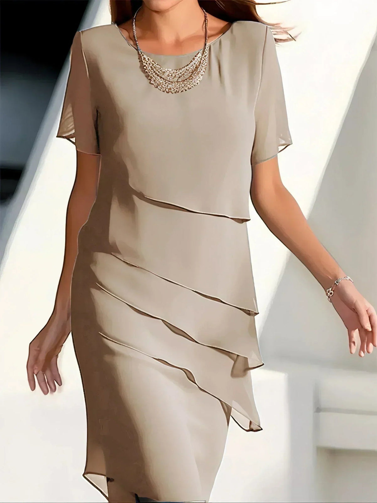Midi Dress | Layered Chiffon Cascade