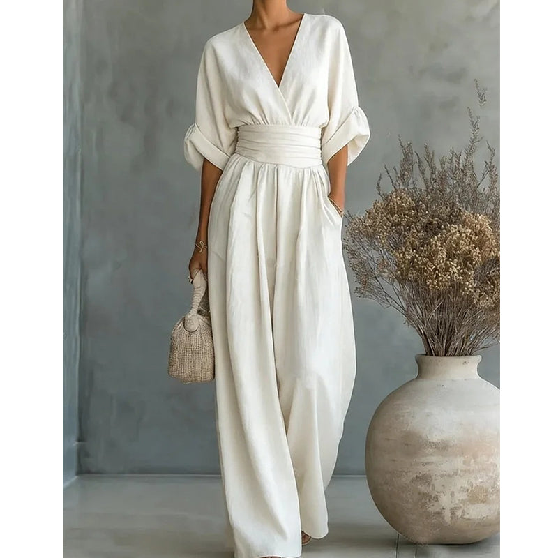 Women's Summer Jumpsuit | Elegant Wide Leg V-Neck
