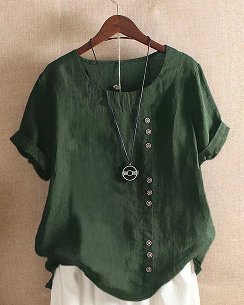 Sienna | Women's Linen Tunic Top Button Front Short Sleeve Casual 4