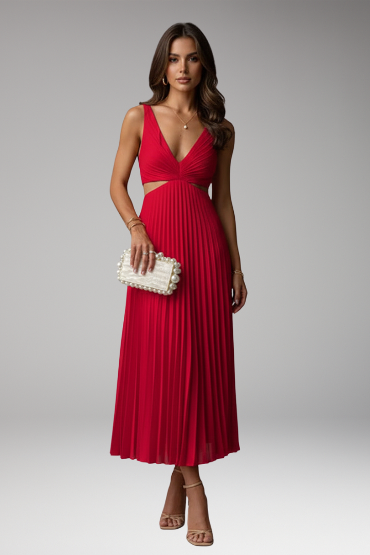 Women's Dress with V-Neckline and Pleated Skirt 8