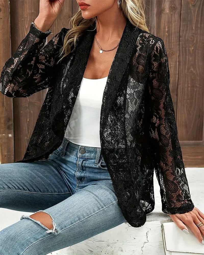 Women's Blazer | Open Floral Cutwork, Rolled Shawl Lapel