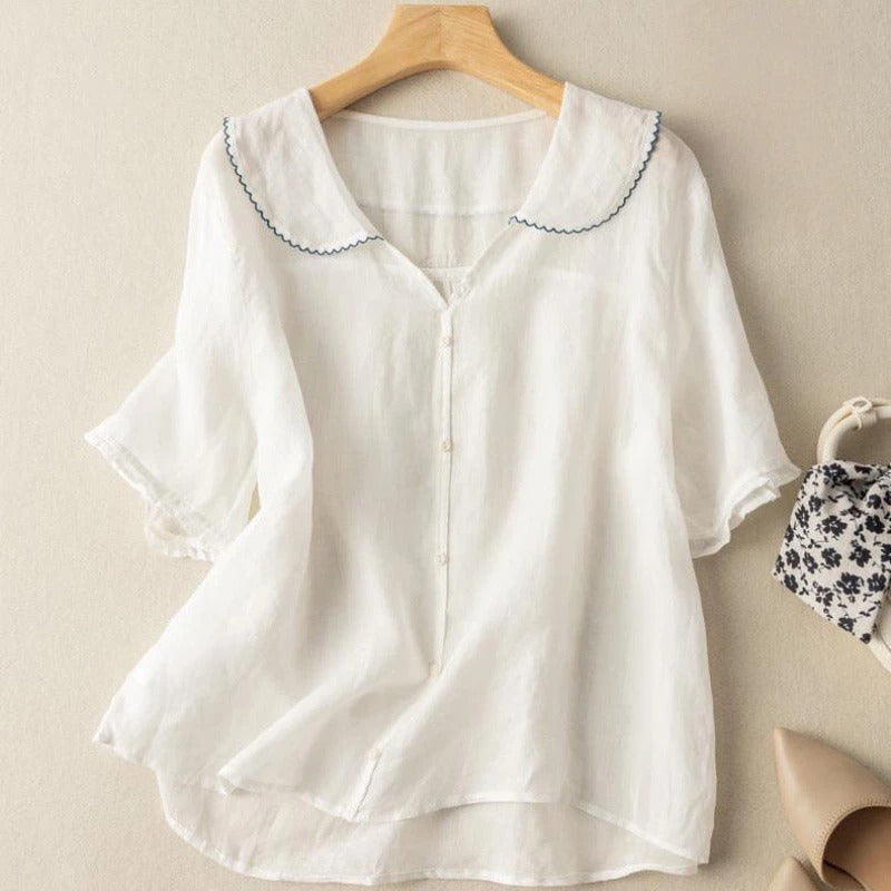 Women's Blouse | Button Front & Scalloped Collar