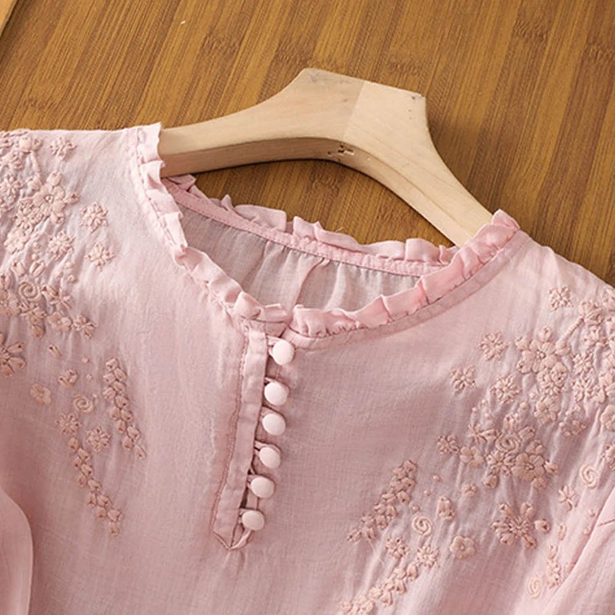 Women's Blouse | Embroidered Ruffle Neck with Puff Sleeves