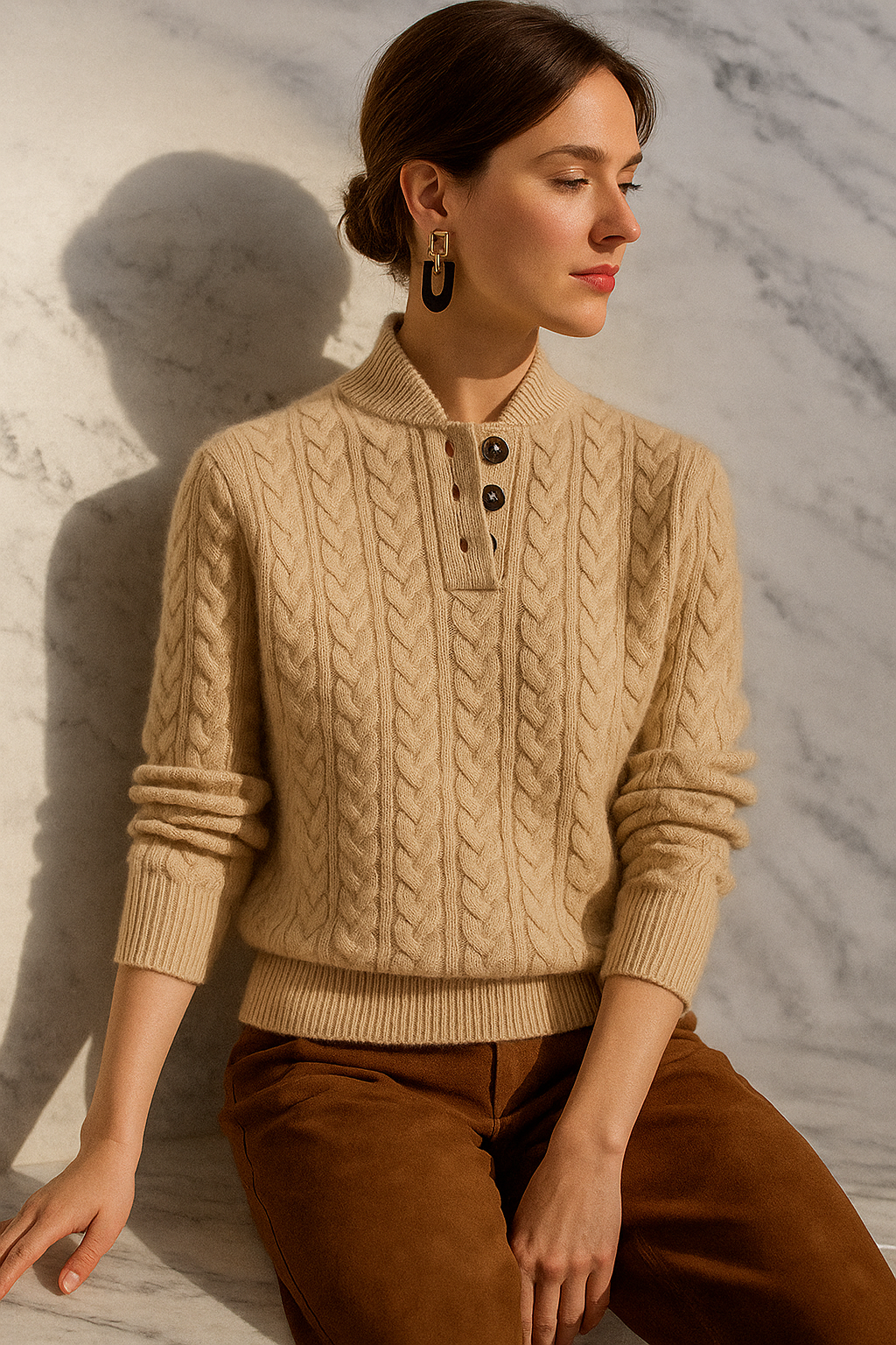 Women's Cable Knit Sweatshirt | Funnel Neck & Relaxed Fit