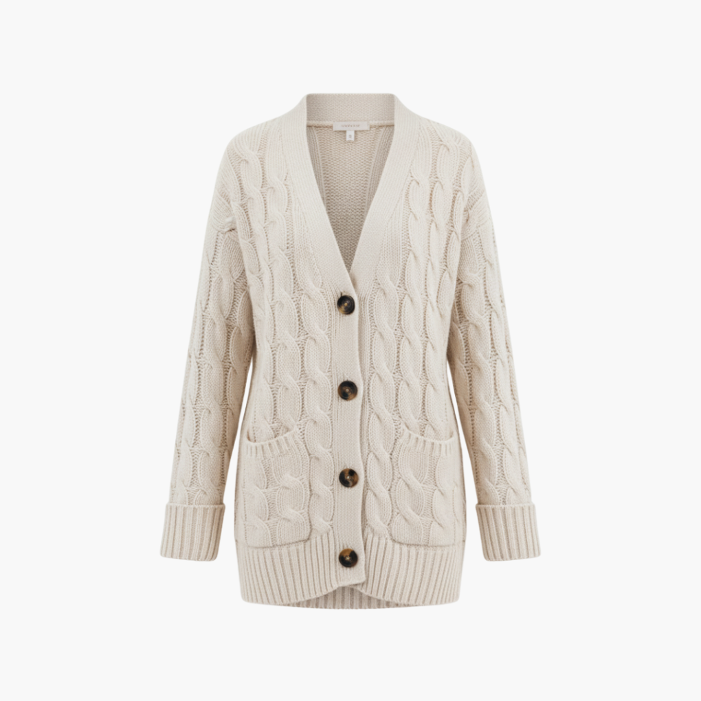 Women's Cardigan | Cable Texture, Hip Patch Pockets