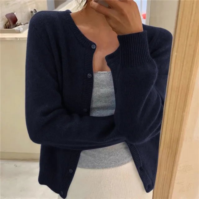 Women's Cardigan | Round Neck, Button Front, Ribbed Placket