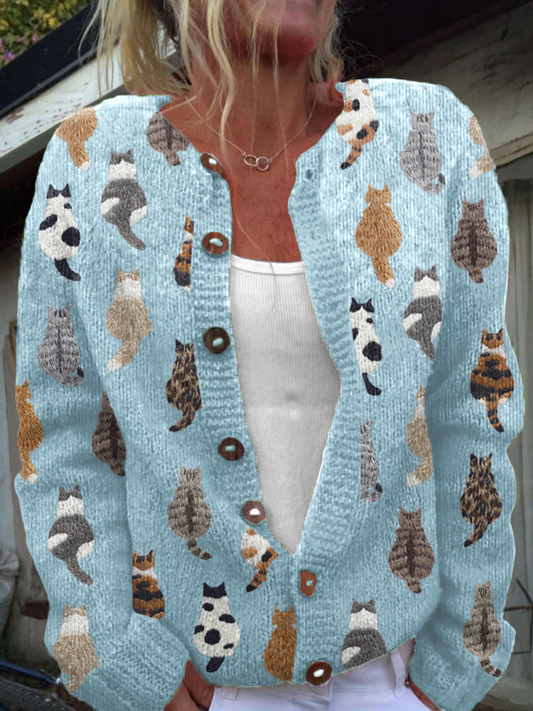 Women's Cat Print Cardigan | Soft & Cozy Fit