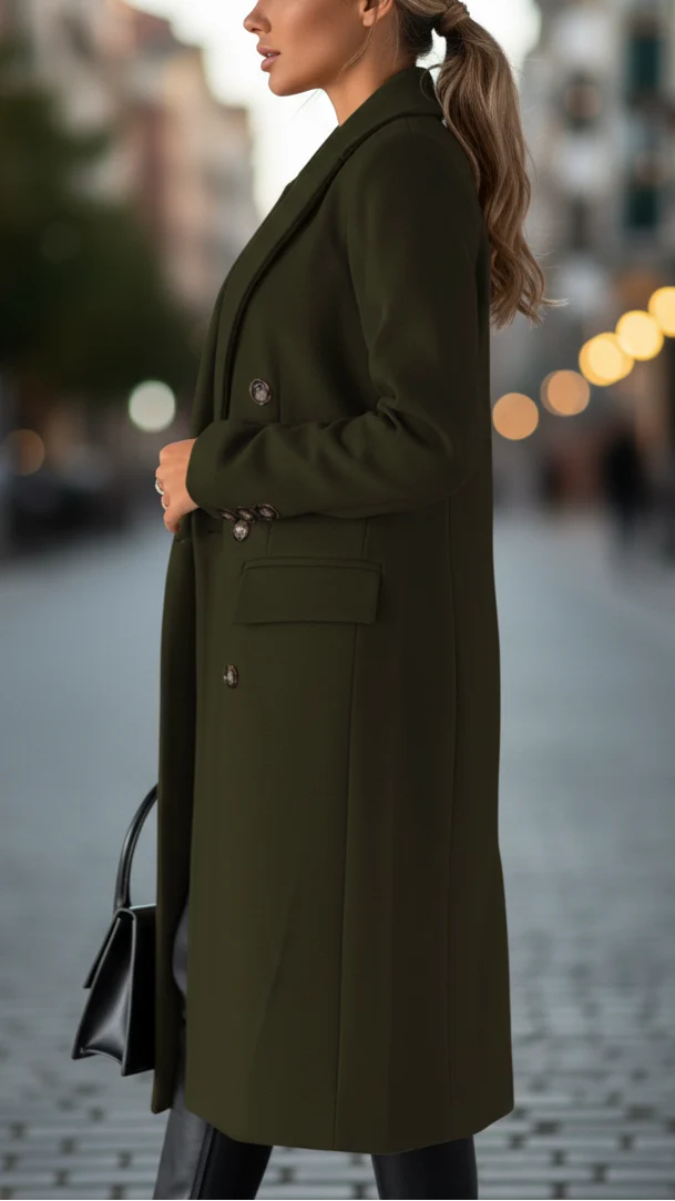 Women's Coat | Double-Breasted Front, Buttoned Cuffs