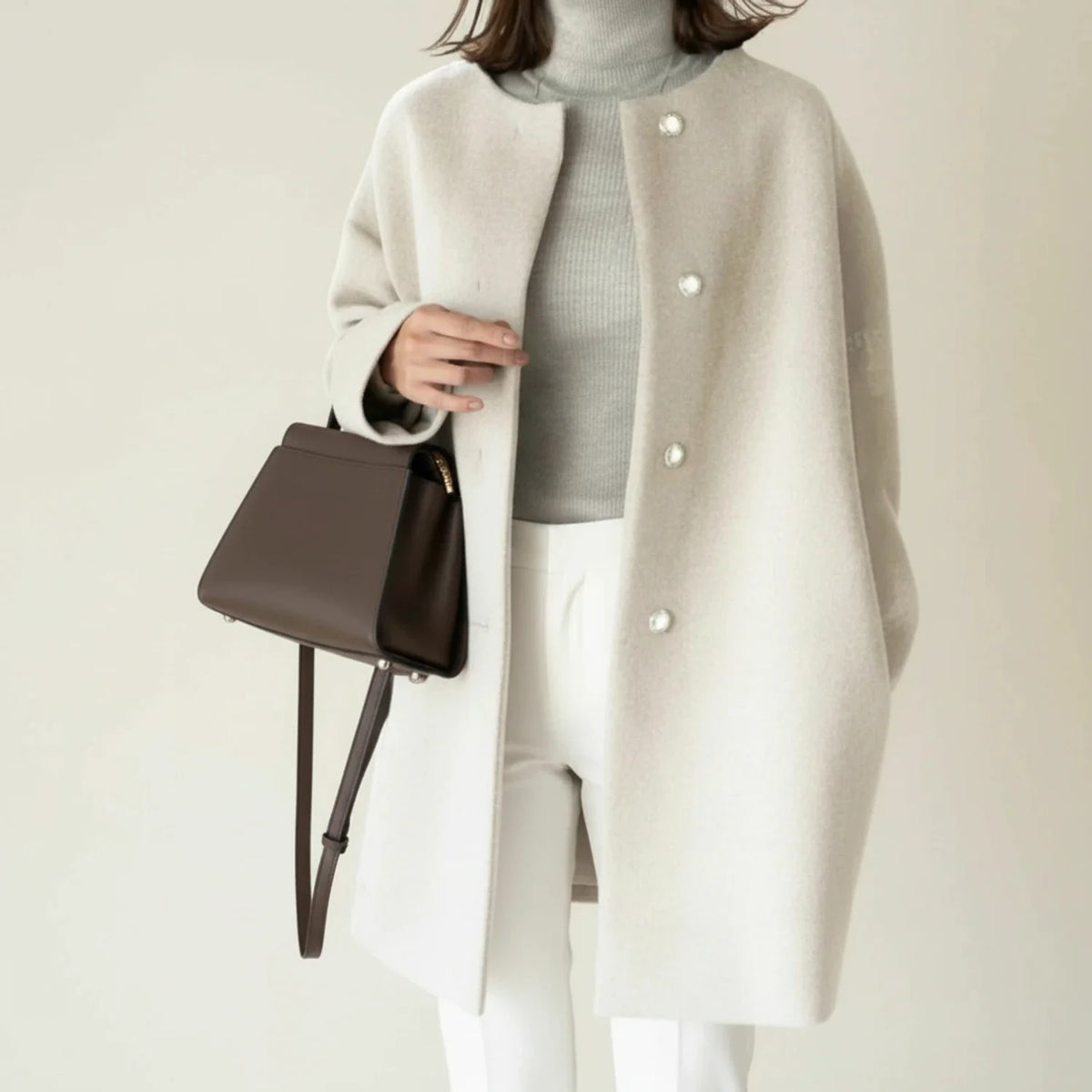 Women's Collarless Winter Coat | A-Line Silhouette & Mid-Length