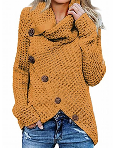 Women's Cowl Neck Knit Jumper | Soft Drape & Asymmetric Hem