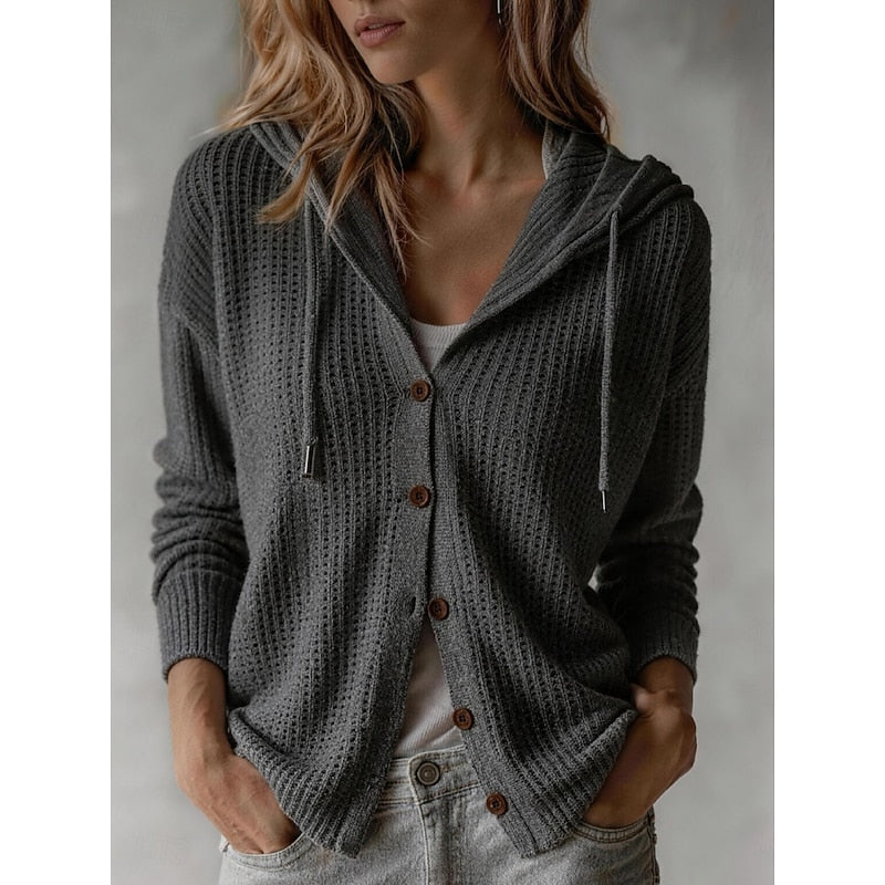 Women's Hooded Cardigan | Button-Front & Ribbed Cuffs