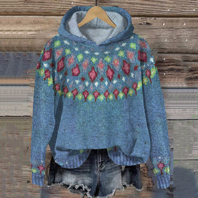 Women's Knit Hoodie | Nordic Pattern Design