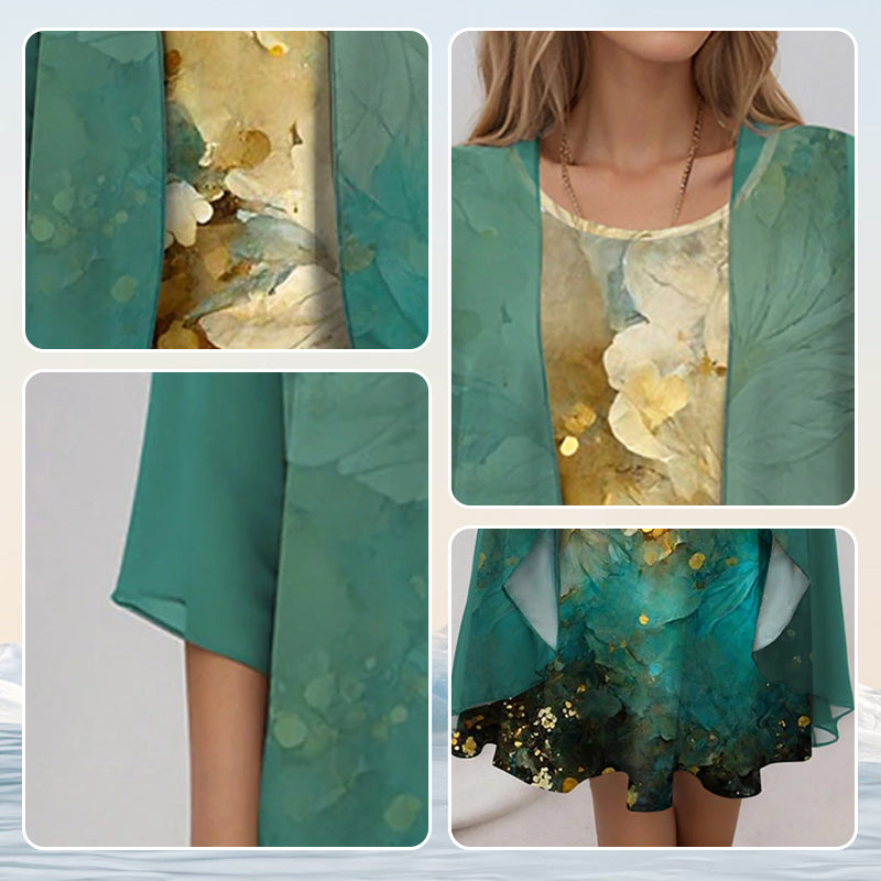 Women's Layered Midi Dress | Two-Piece Look & Elegant Floral Design