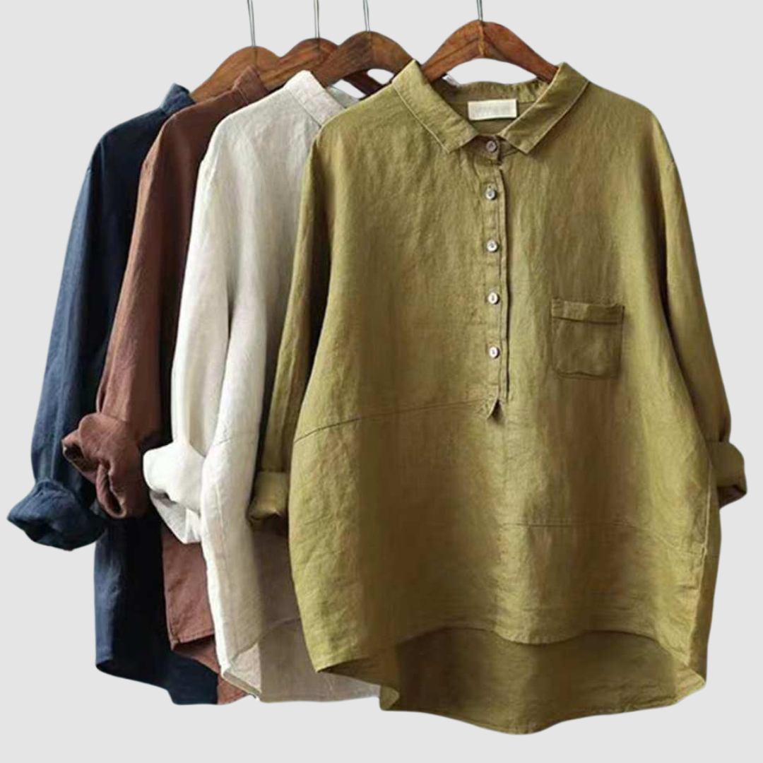 Women's Long Sleeve Blouse | Half Placket, High-Low Hem
