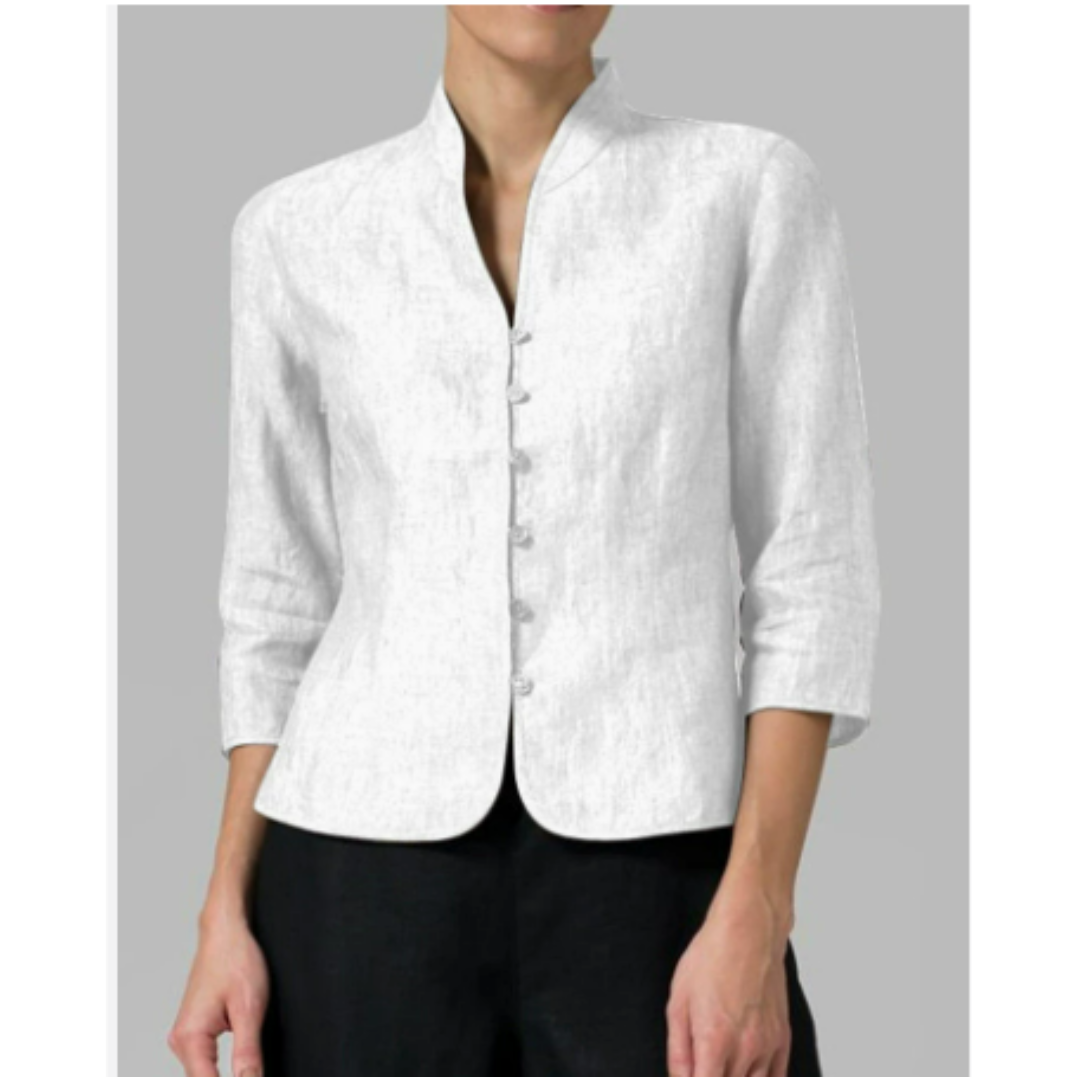 Women's Long Sleeve Blouse | High Stand Collar, Panel Seams