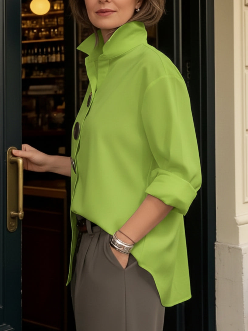 Women's Long Sleeve Blouse | Oversized Buttons, High Collar
