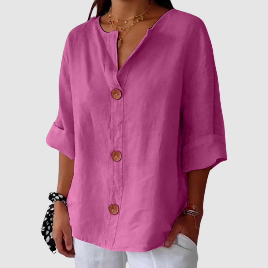 Women's Long Sleeve Blouse | Split V Neck, Rolled Cuffs