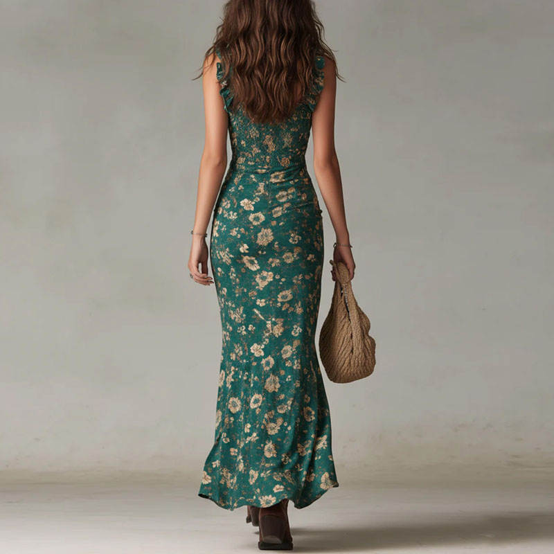 Women's Maxi Dress | Floral Smocked Bodice & Ruffle Design