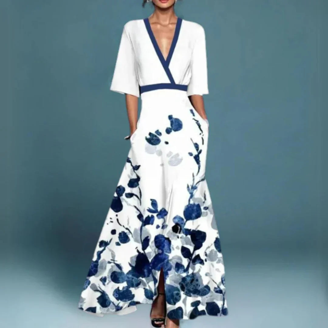 Women's Maxi Wrap Dress | Floral Embroidery & V-Neck