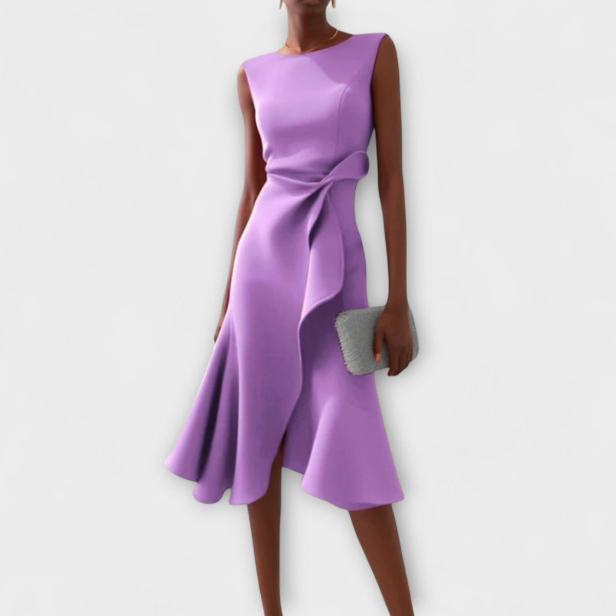 Women's Midi Dress | Asymmetric Ruffle Design