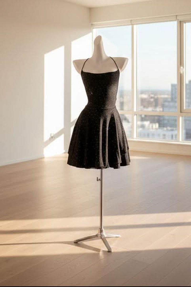 Women's Mini Cocktail Dress | Black Glitter Halter Skater Dress