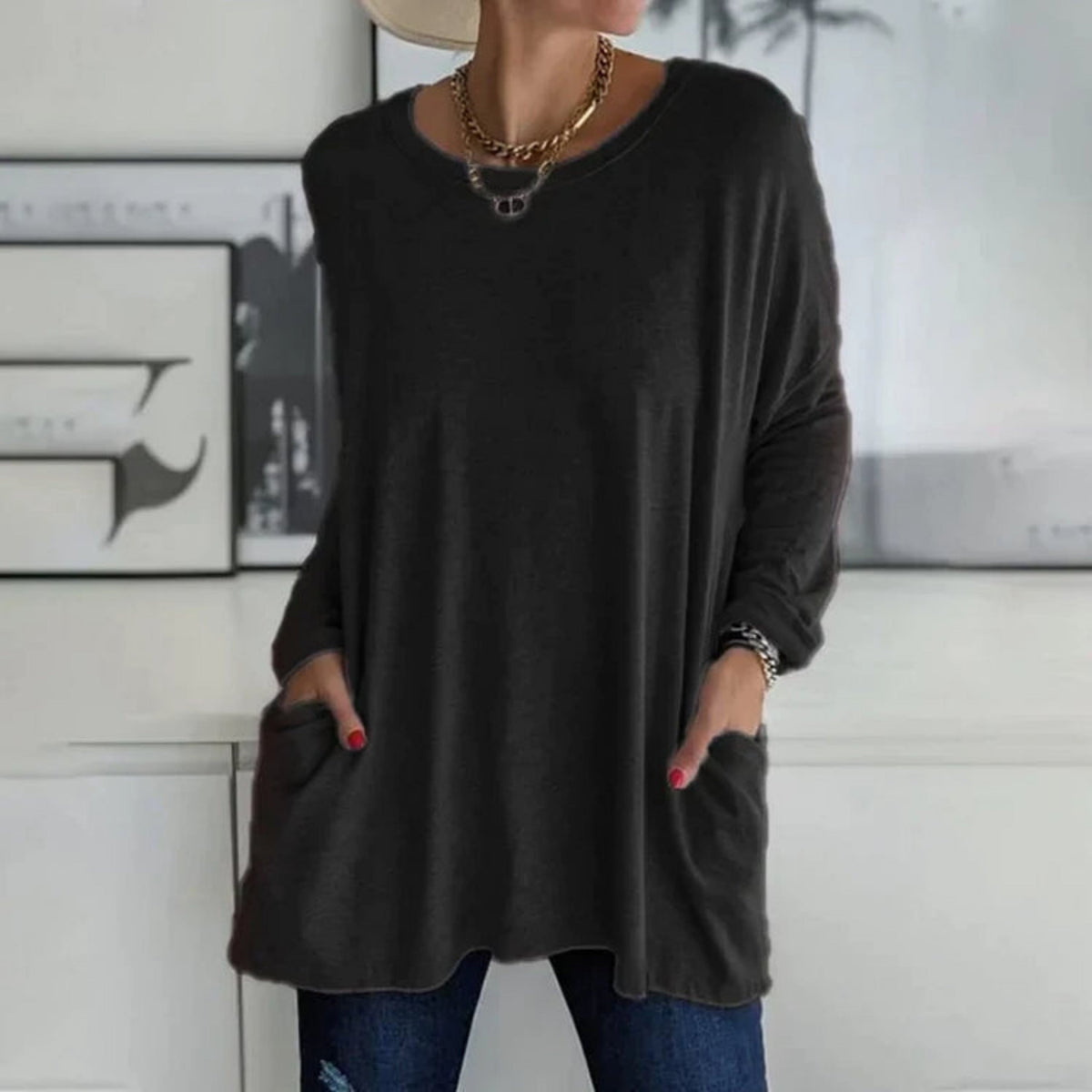 Women's Oversized Sweater | Side Pockets & Loose Fit
