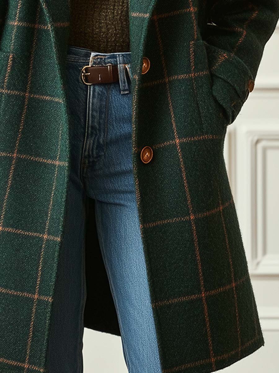 Women's Plaid Coat | Double-Breasted & Notched Lapel