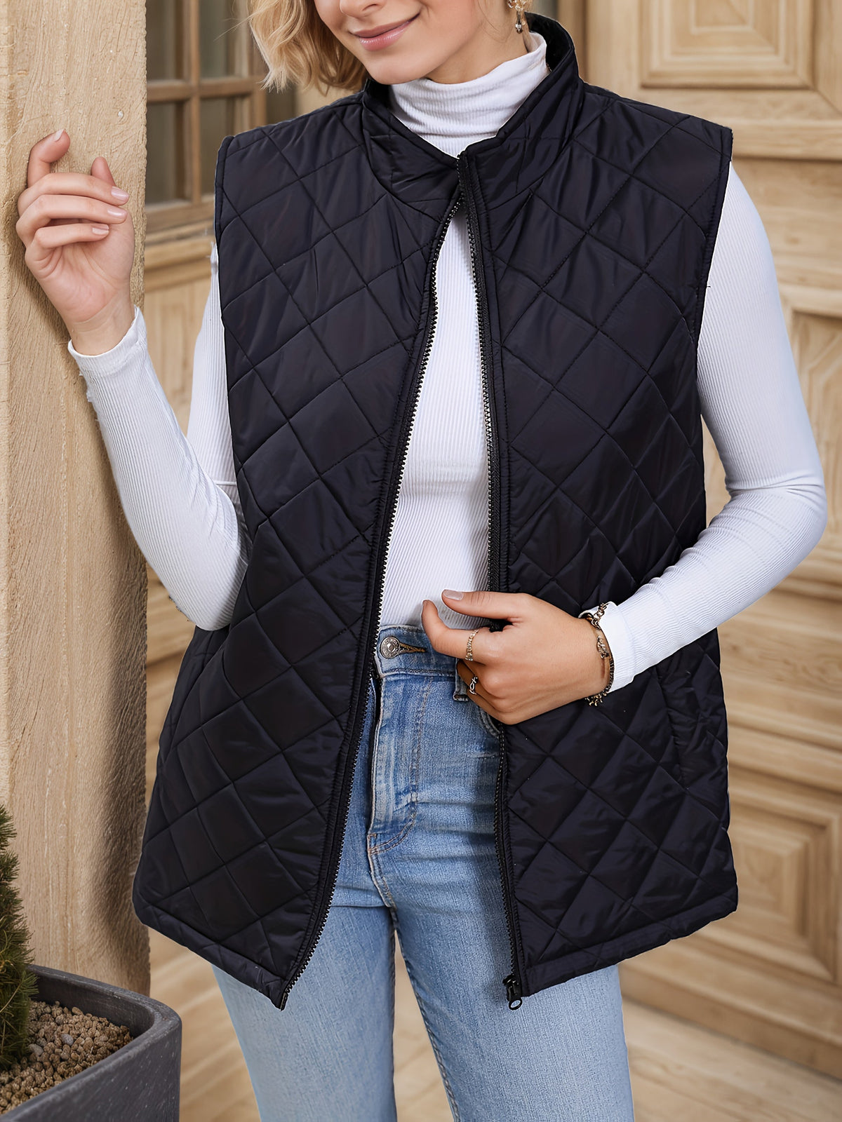 Women's Quilted Gilet | Longline & Zip Front