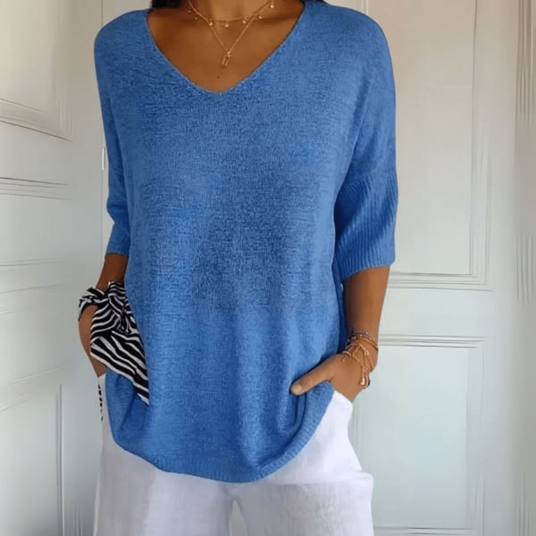 Women's Sweater | Deep V Neckline, Loose Curved Drop Hem