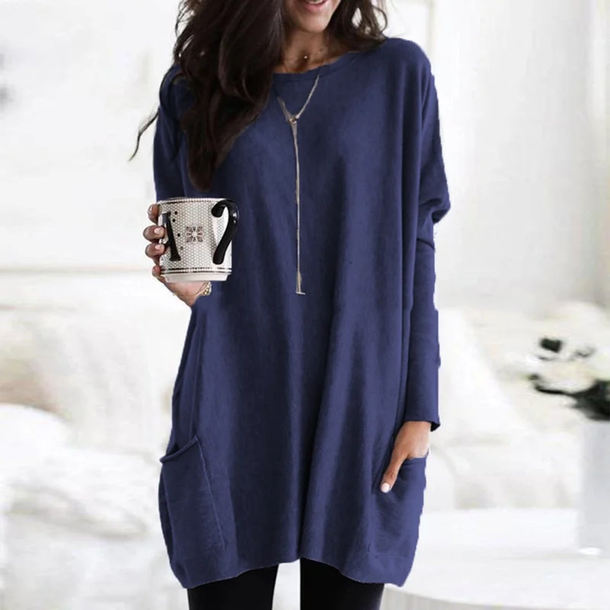 Women's Sweater | Oversized Tunic Line, Patch Pockets