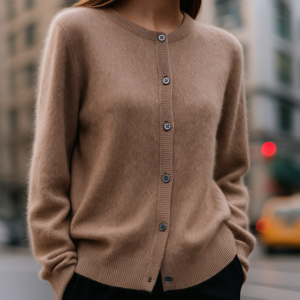 Women's Sweater | Ribbed Crew Neck, Buttoned Placket