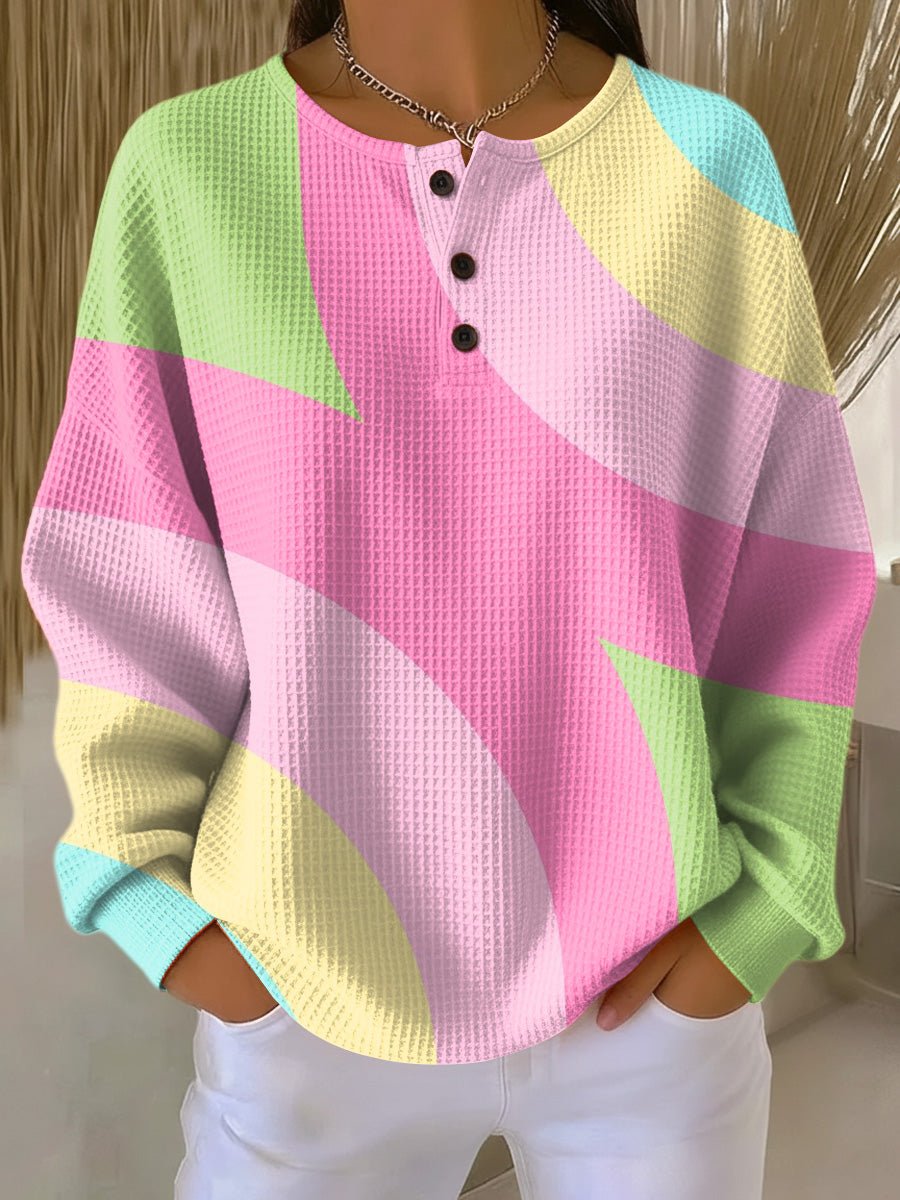 Women's Sweater | Waffle Texture, Three-Button Placket