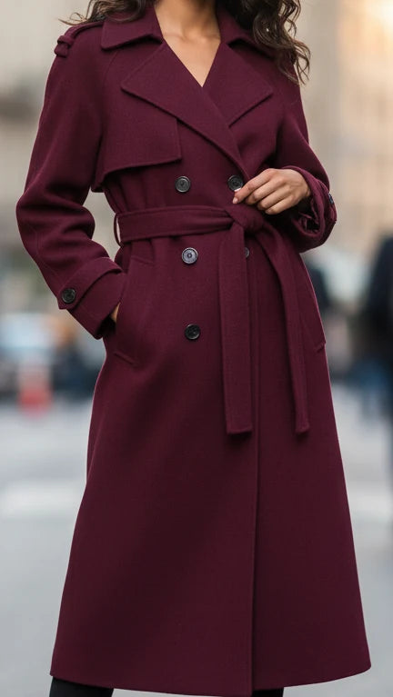 Women's Trench Coat | Knotted Self Belt, Brushed Surface