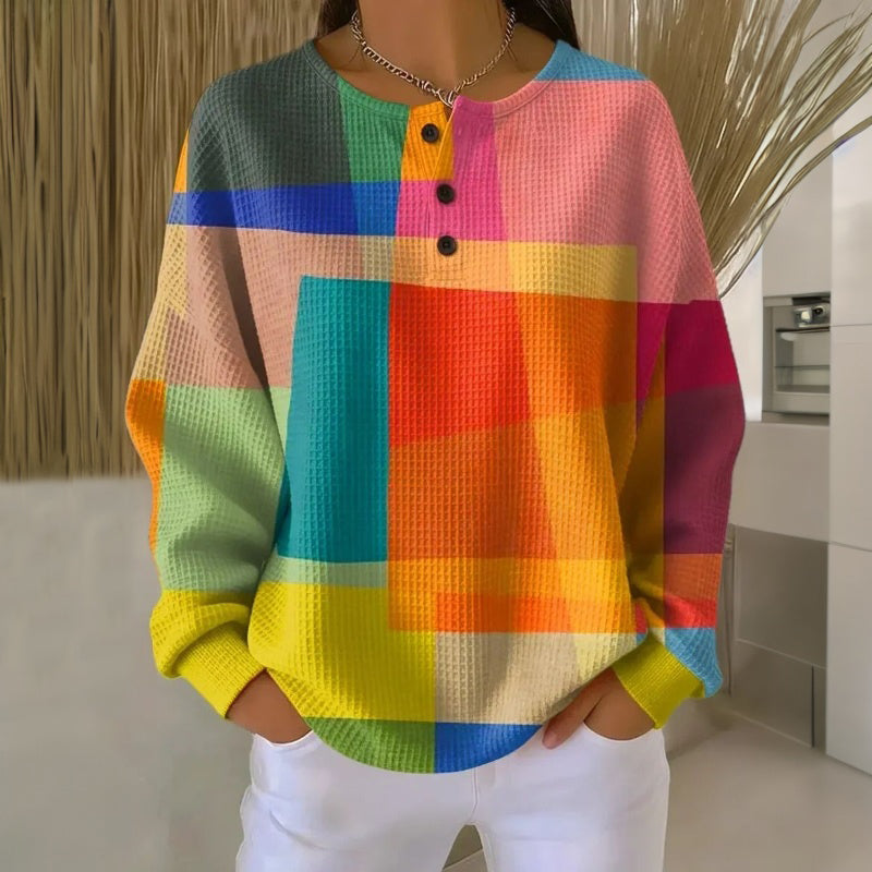 Women's Vintage Print Blouse | Long Sleeve & Round Neck