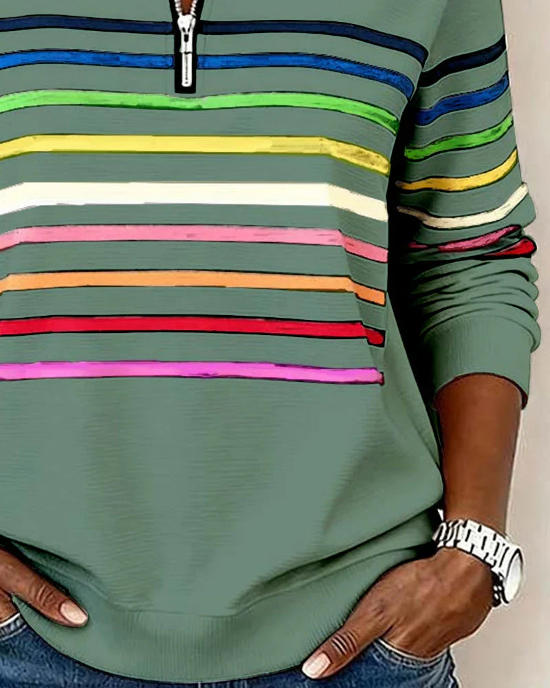 Women's Striped Sweatshirt | Half-Zip Collar