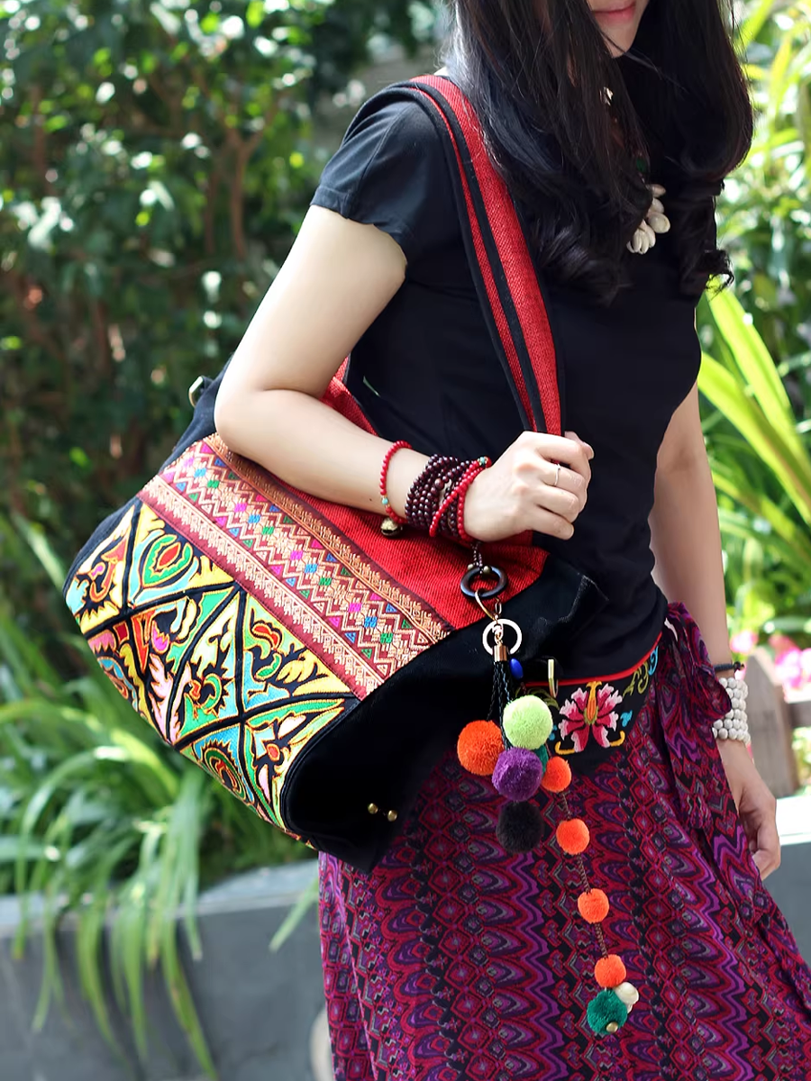 Women's Embroidered Shoulder Bag | Large Capacity & Zip Pockets 1