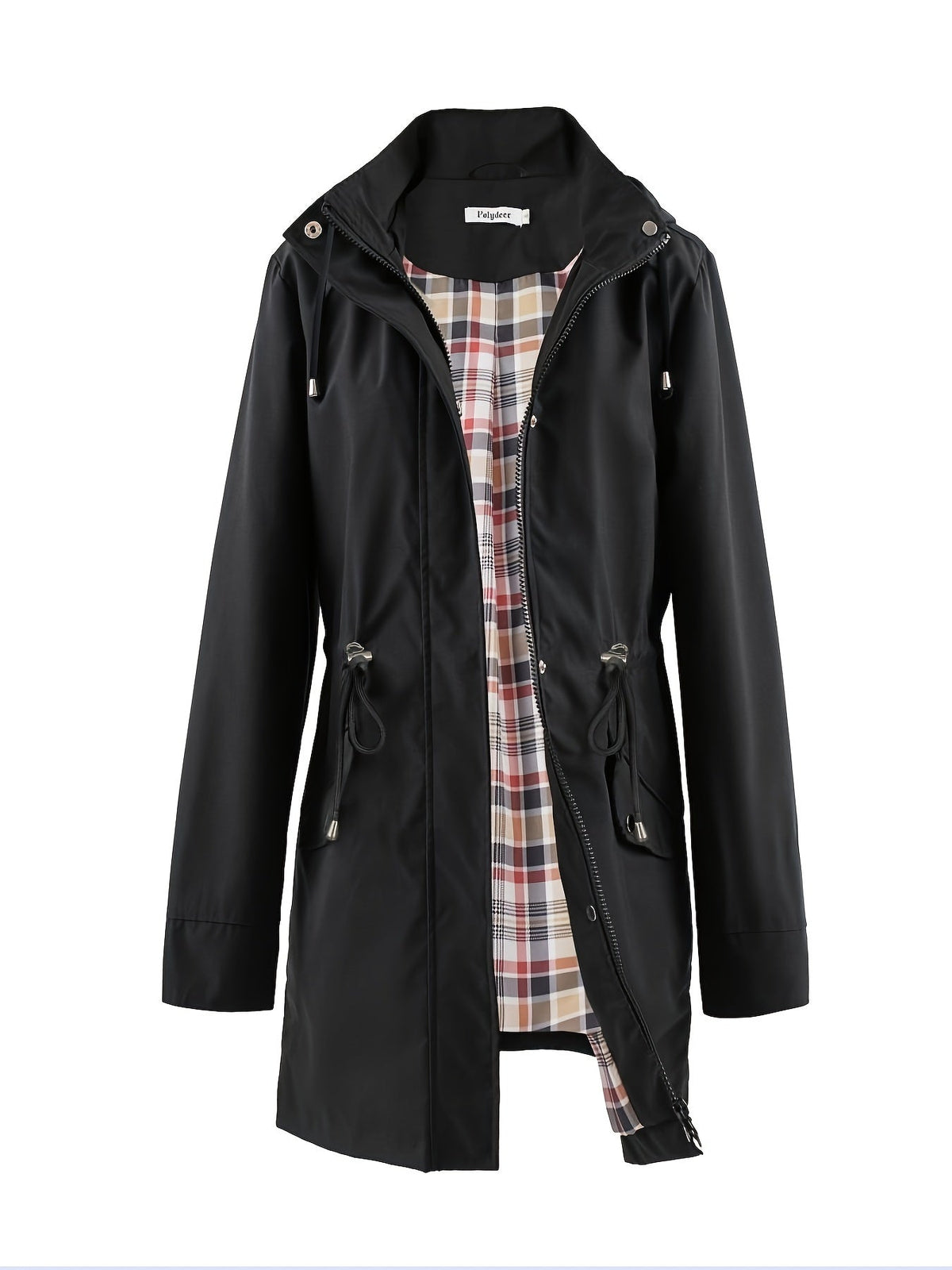 Hooded anorak parka with drawstring waist and zip front