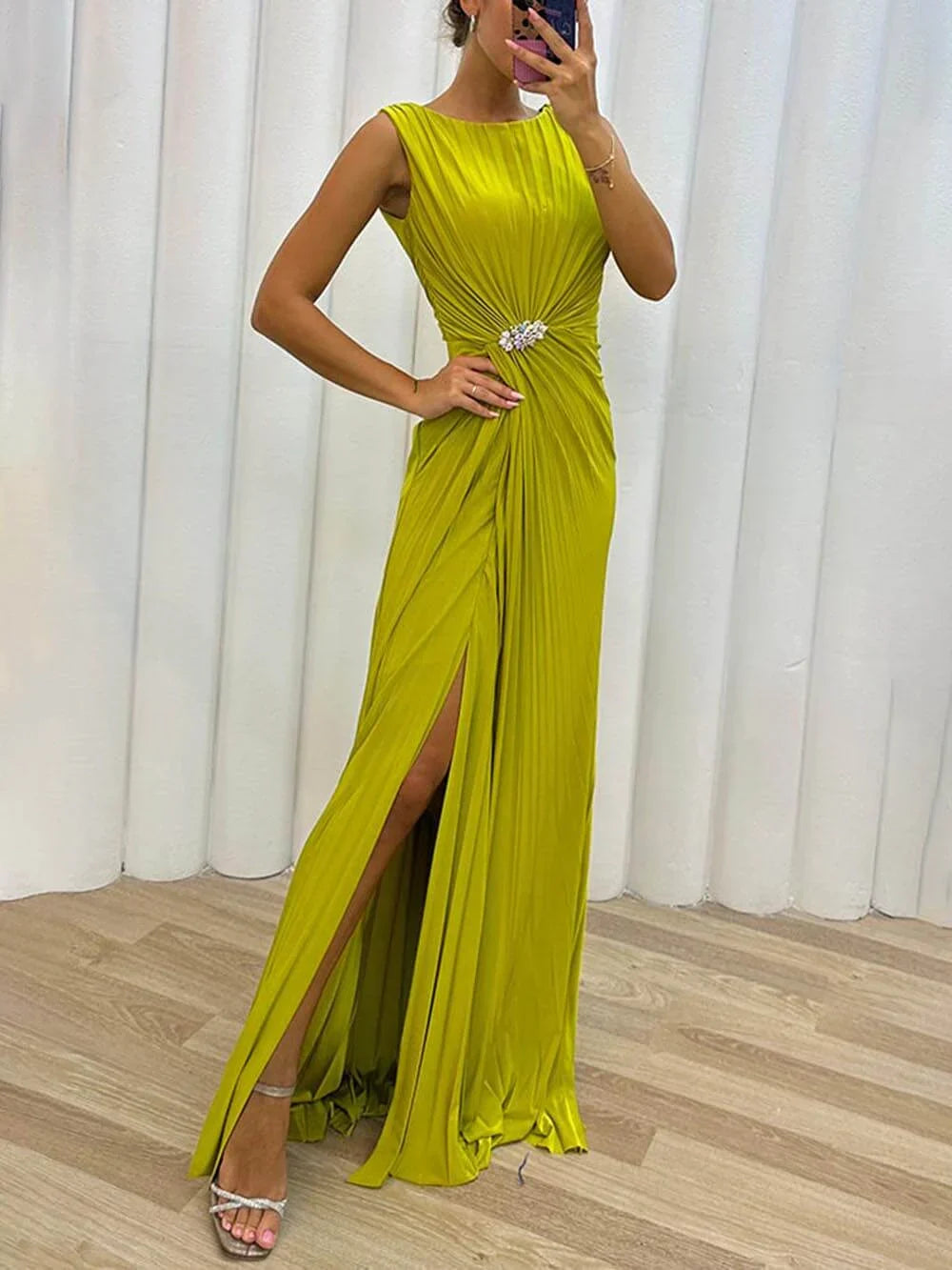 Wedding Guest Dress - Pleated Maxi