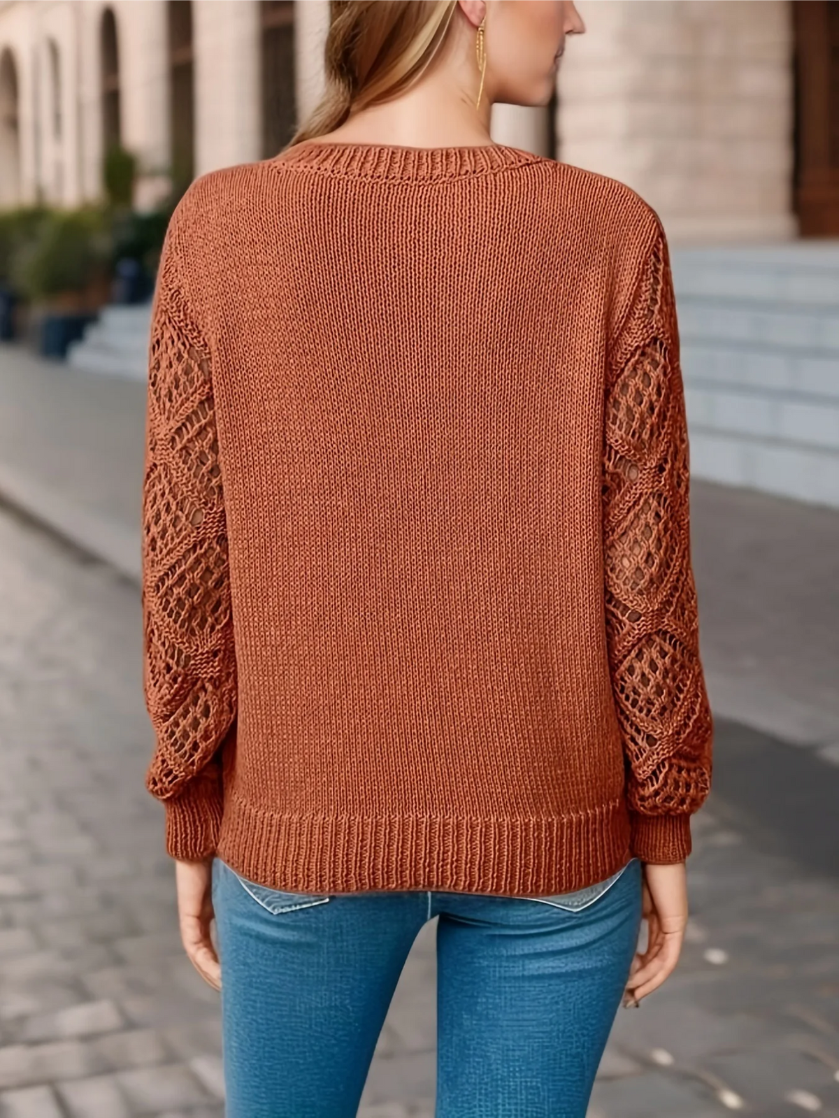 Women's Jumper | Crochet Sleeves & V-Neck 19