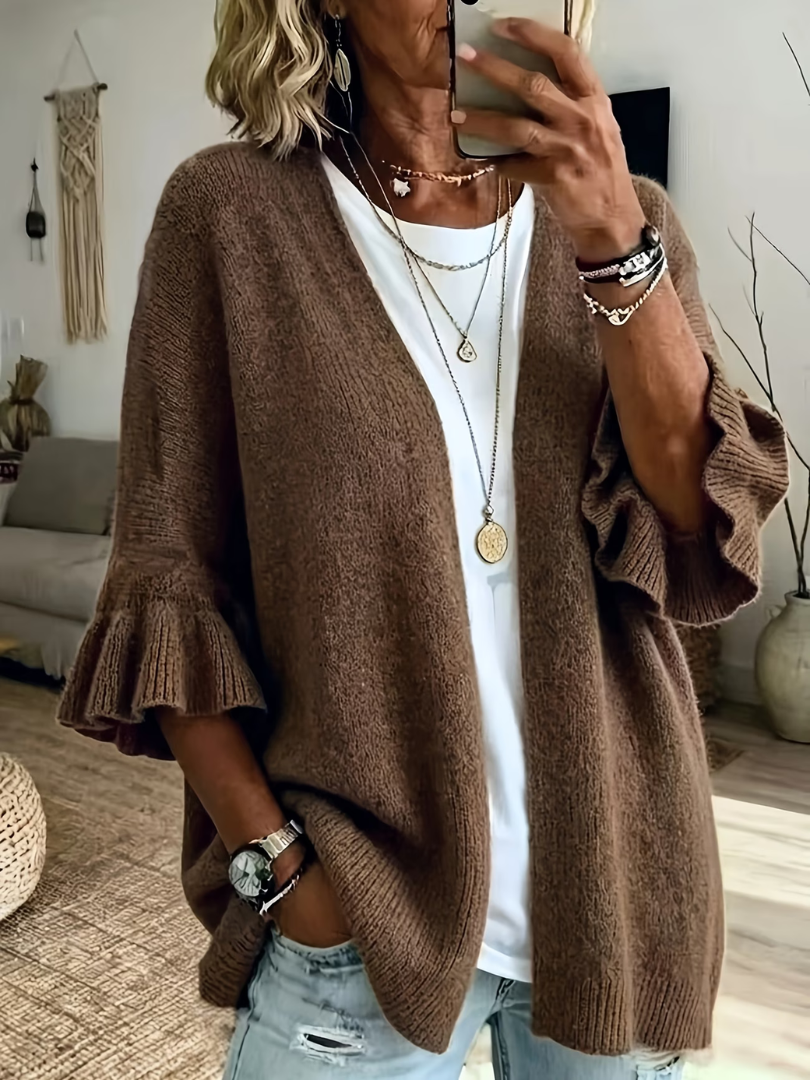 Women's Ruffle Sleeve Cardigan | Lightweight Open Front 1