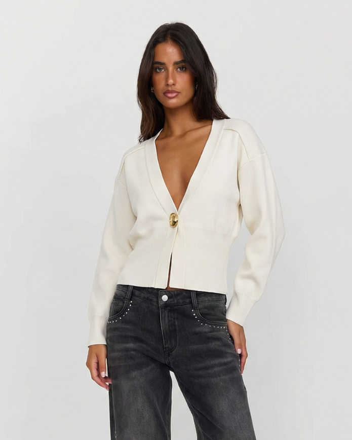 Women's Cropped Cardigan | Structured Shoulder Design 1