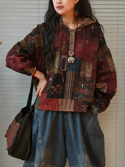 Women's Plus Size Hooded Sweatshirt | Patchwork Design & Raglan Sleeves 2