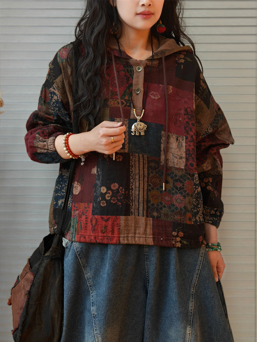 Women's Plus Size Hooded Sweatshirt | Patchwork Design & Raglan Sleeves 4