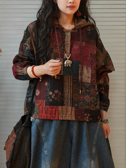 Women's Plus Size Hooded Sweatshirt | Patchwork Design & Raglan Sleeves 4