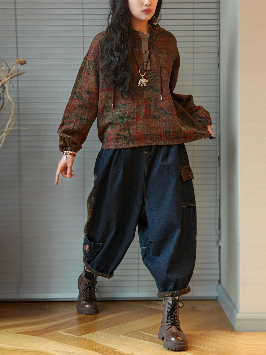 Women's Plus Size Hooded Sweatshirt | Patchwork Design & Raglan Sleeves 8